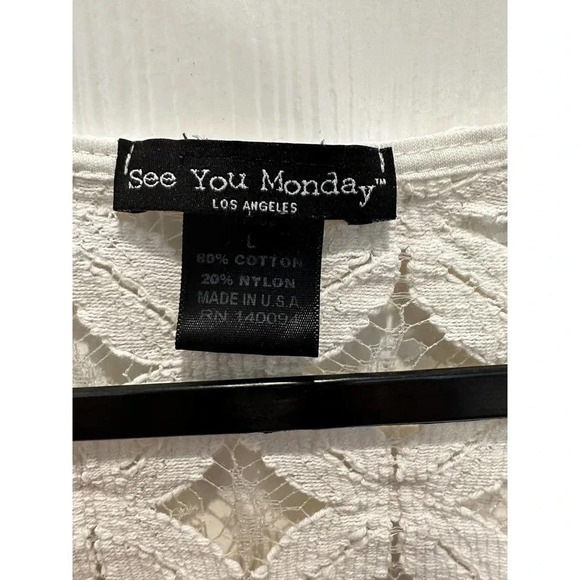 See You Monday‎ Los Angeles Women's Cream Open Front Cardigan Size Large - Picture 2 of 2